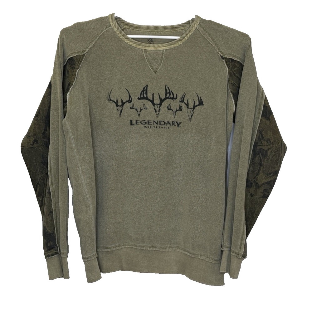 Legendary Whitetails Sweatshirt Mens Large Green & Camo Long Sleeve‎ Distressed